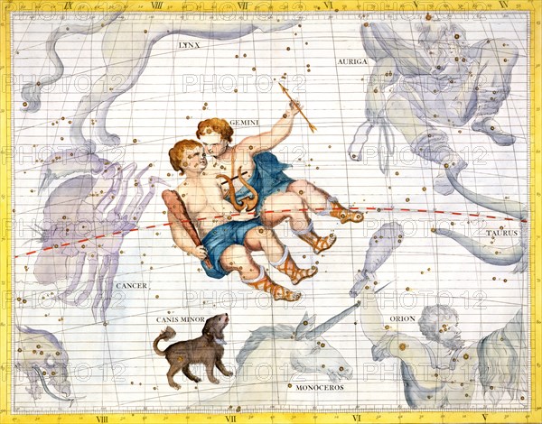 Constellations of Gemini and Canis Minor, 1729. Artist: Unknown