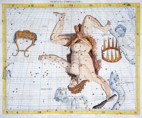 Constellations of Hercules, Corona and Lyra, 1729. Artist: Unknown