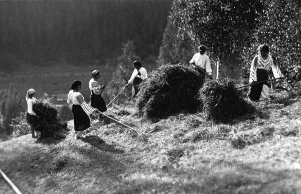 Harvest time, Bistrita Valley, Moldavia, north-east Romania, c1920-c1945. Artist: Adolph Chevalier