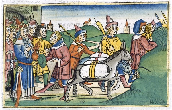 Joseph sends his brothers home with a supply of free food, 15th century. Artist: Unknown