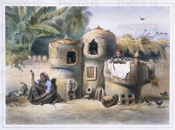 Peasant dwellings in Upper Egypt, 1848. Artist: Eugene Leroux
