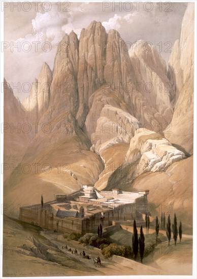 'Convent of St Catherine with Mount Horeb, February 19th 1839' (1849). Artist: Louis Haghe