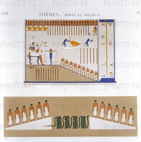 Illustrations of frescoes from Byban el Molouk, Thebes, Egypt, 1822. Artist: Jomard