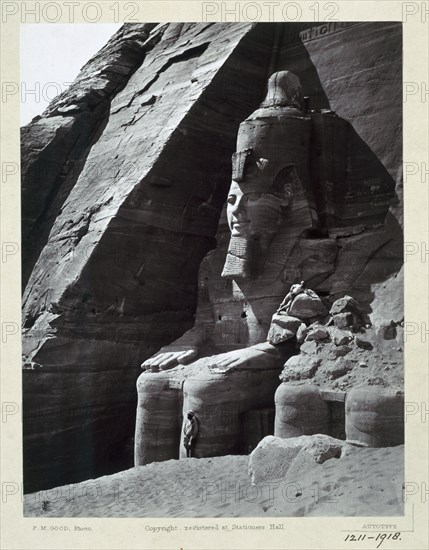 Seated colossus of Rameses II, Temple of Abu Simbel, Egypt, c1860-1890. Artist: Frank Mason Good