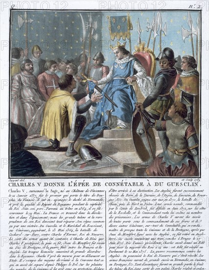 'Charles V Presents the Epee of the High Constable to Du Guesclin', 1370 (1789). Artist: Louis Francois Segent-Marceau