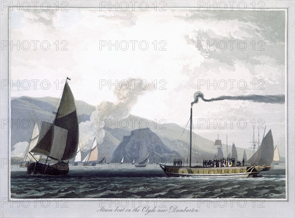 'Steam boat on the Clyde near Dumbarton', Scotland, 1829. Artist: William Daniell