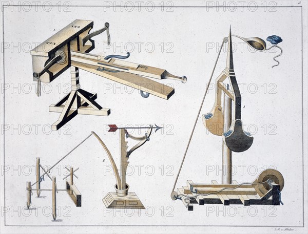 Siege weapons, 1842. Artist: Friedrich Martin von Reibisch