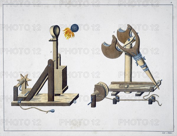 Siege catapults, 1842. Artist: Friedrich Martin von Reibisch