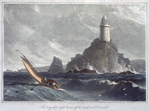 'The Longships Lighthouse off the Lands End, Cornwall', 1814. Artist: William Daniell