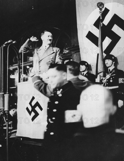 Adolf Hitler at a Nazi rally at Nuremberg, Germany, 1930s. Artist: Unknown