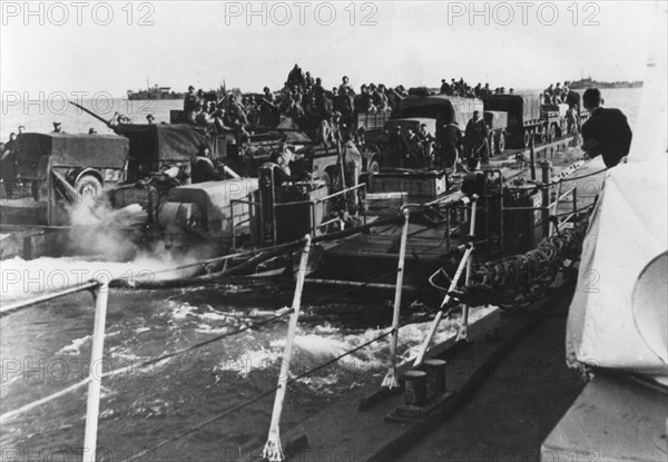 Troop and equipment debarkation, Normandy, France, 6 June 1944? Artist: Unknown