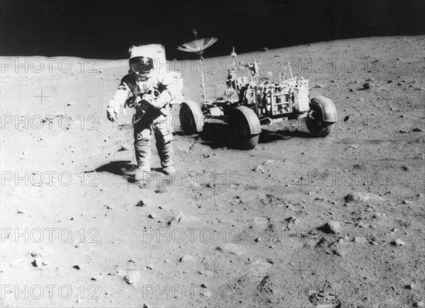 James Irwin (1930-1991) moonwalking during the Apollo 15 mission, 1971. Artist: Unknown