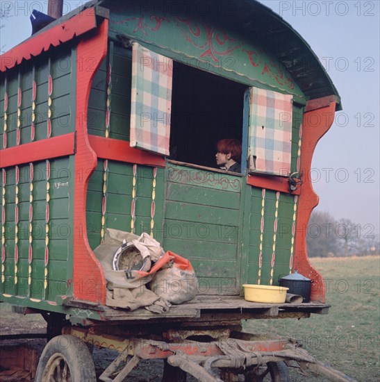 Gipsy caravan belonging to the Vincent family, Charlwood, Newdigate area, Surrey, 1964.