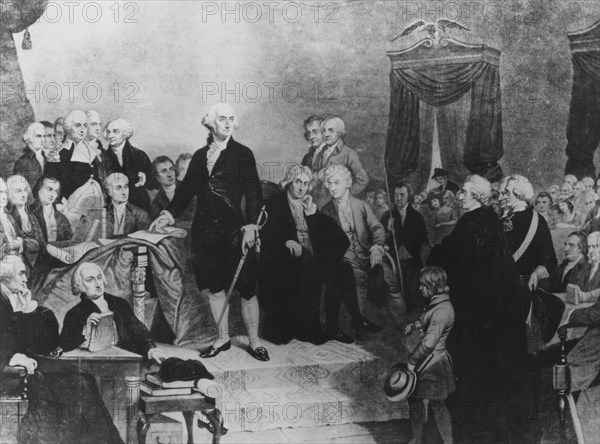 George Washington's inauguration as President, 1789.  Artist: Tompkins H Matteson