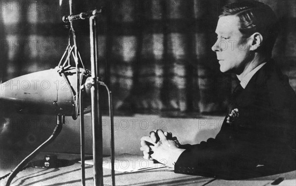 Edward VIII giving his abdication broadcast to the nation and the Empire, 11th December 1936. Artist: Unknown