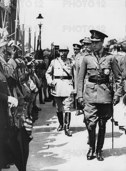 Edward, Prince of Wales inspecting French troops in France, World War I, 1914-1918. Artist: Unknown