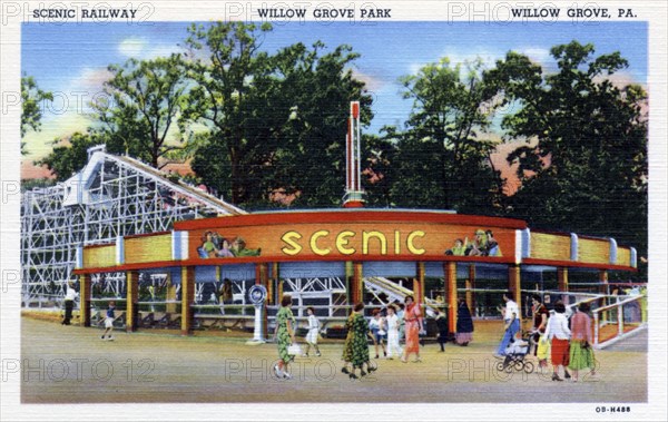 Entrance to the scenic railway, Willow Grove Park, Willow Grove, Pennsylvania, USA, 1940. Artist: Unknown