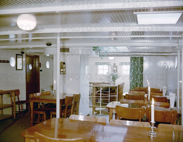 Dining room in the full-rigged ship 'af Chapman', converted into a youth hostel, Stockholm, Sweden. Artist: Göran Algård
