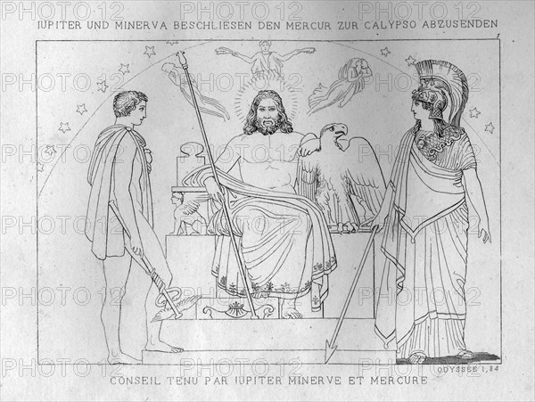 Zeus and Athena decide to send Hermes to Calypso, c1833. Artist: Unknown