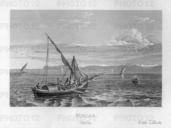 Sailing boat off the Italian coast, c1833. Artist: Unknown