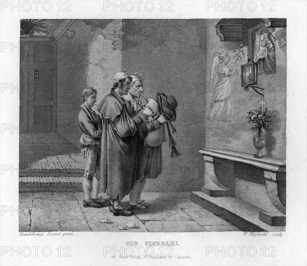 Italian bagpipers, c1833. Artist: W Hessloehl