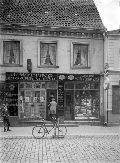 Tobacconist's and horologist's shops, Landskrona, Sweden, 1920. Artist: Unknown