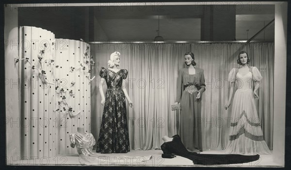 Evening dresses in a shop window, Landskrona, Sweden, 1940. Artist: Unknown