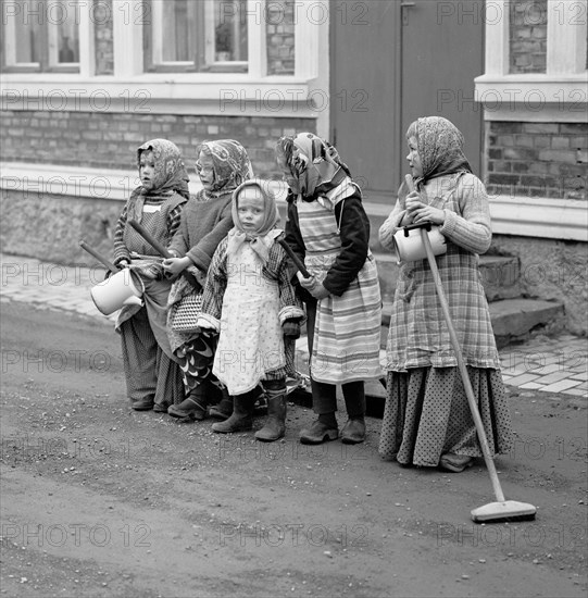 A group of little girls dressed like Easter witches, Landskrona, Sweden, 1963. Artist: Unknown