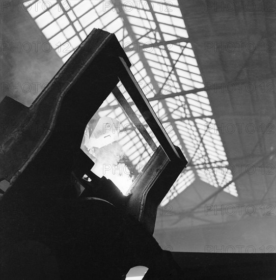 Welder working at the Landsverk factory, Landskrona, Sweden, 1957. Artist: Unknown