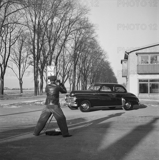 Commercial shoot of a brand new American car, Sweden, 1951. Artist: Unknown