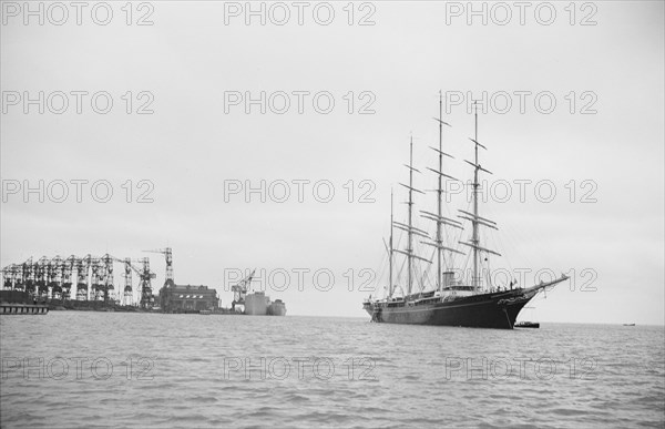 sailing ship at anchor in Landskrona harbour, Sweden, 1935. Artist: Unknown
