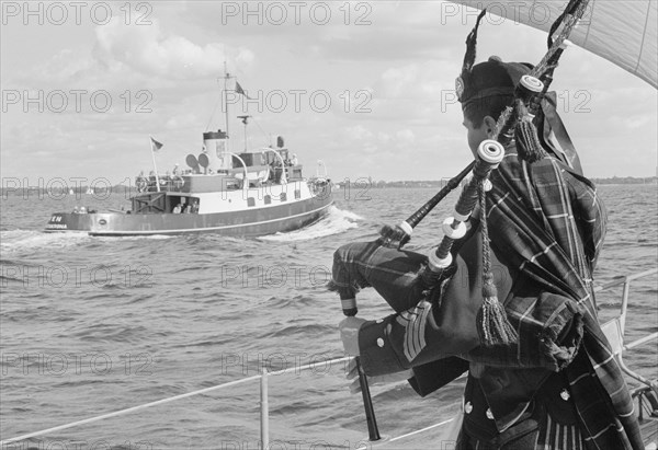 A bagpiper on board the ocean cruiser 'Avalanche' off Landskrona, Sweden, 1965. Artist: Unknown