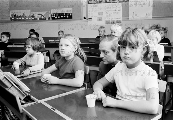 Schoolchildren learning how to rinse their teeth with fluorine, Landskrona, Sweden, 1965. Artist: Unknown