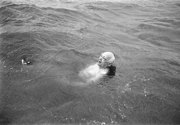 Old man bathing in Öresund, Landskrona, Sweden 1966. Artist: Unknown