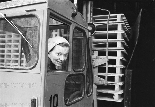 A female forklift truck driver, Landskrona, Sweden, 1967. Artist: Unknown