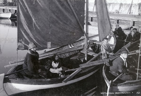 Fishermen in their boats on Öresund, Borstahusen, Landskrona, Sweden, c1900. Artist: Unknown