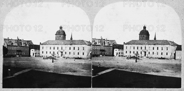 Stereoscopic image of the market square, Malmö, Sweden, 1865. Artist: Unknown