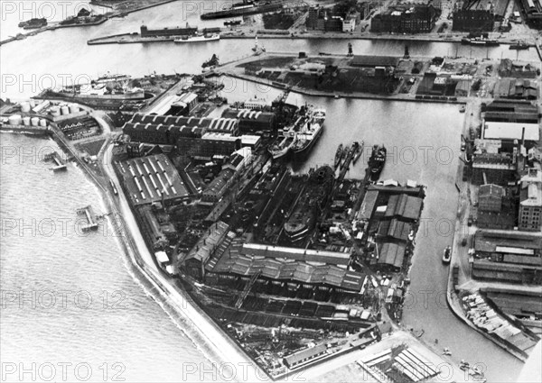 Aerial view of Kockums shipyard, Malmö, Sweden, 1930. Artist: Unknown