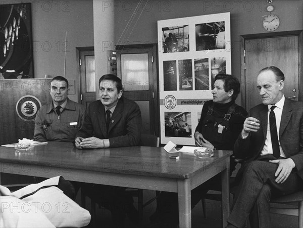 Prime Minister Olof Palme visits Kockums shipyard, Malmö, Sweden, 1976. Artist: Unknown