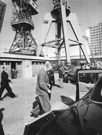 King Gustav VI Adolf visits Kockums shipyard, Malmö, Sweden, 1957. Artist: Unknown