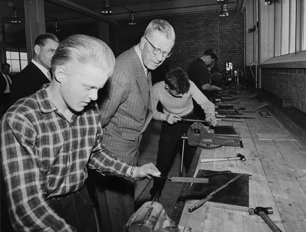 King Gustav VI Adolf visits Kockums shipyard, Malmö, Sweden, 1957. Artist: Unknown