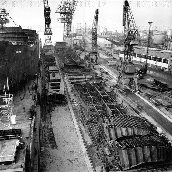 Aerial view of Kockums shipyard, Malmö, Sweden, 1958. Artist: Unknown