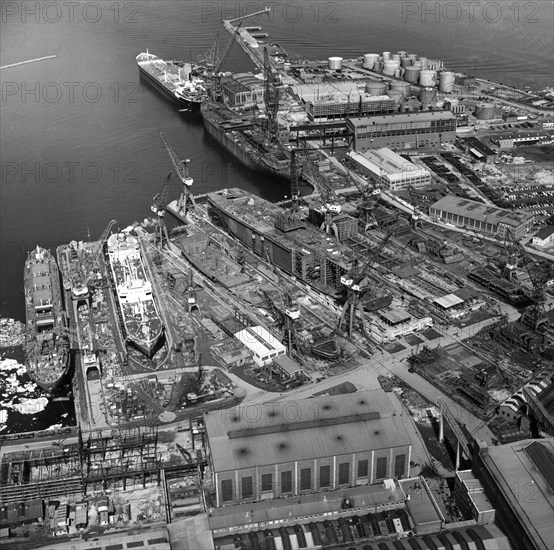 Aerial view of Kockums shipyard, Malmö, Sweden, 1963. Artist: Unknown