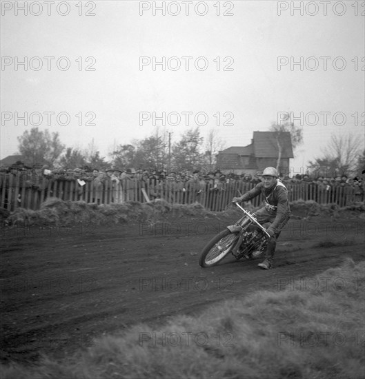 Dirt track motorcycle racing, Arlöv, Scania, Sweden, 1947. Artist: Otto Ohm