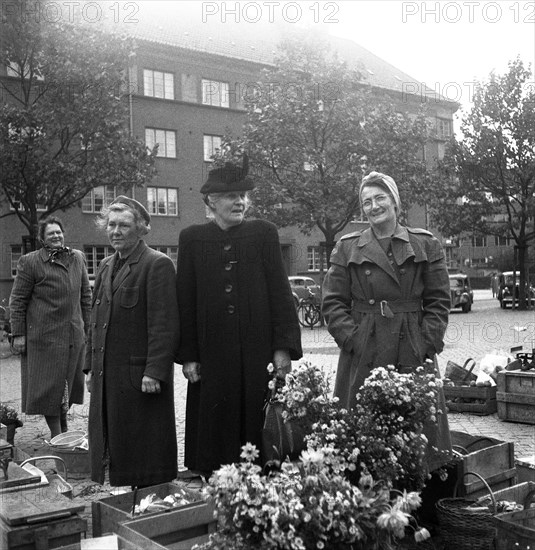 Flower stall in the market, Malmö, Sweden, 1947. Artist: Otto Ohm