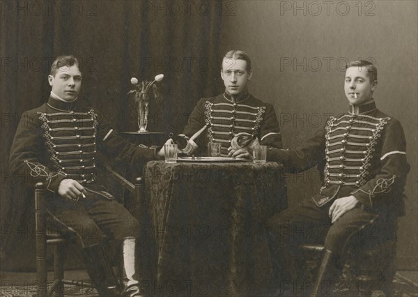 Three young uniformed cavalrymen, Malmö, Sweden, 1920s. Artist: Otto Ohm