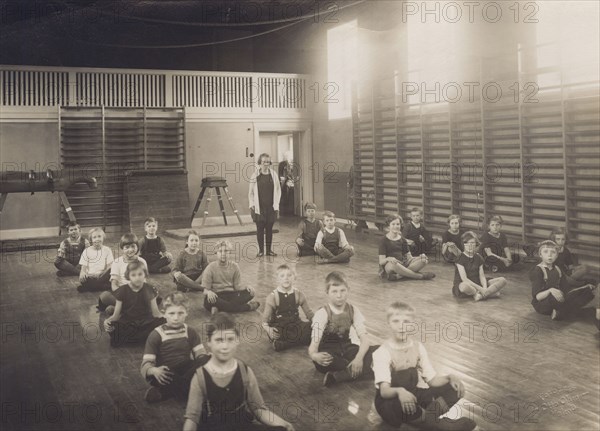 Physical education class at school, Sweden, 1927. Artist: Otto Ohm