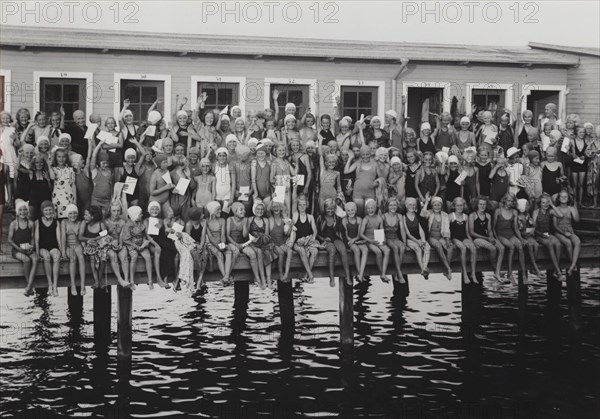 Girls at a swimming school, Sweden, 1939. Artist: Otto Ohm