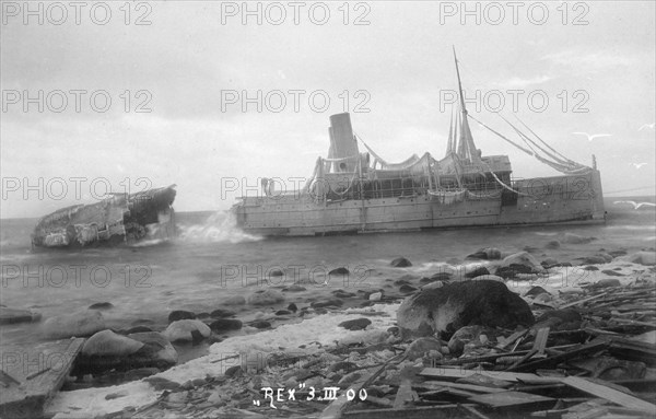 The mail Steamer 'Rex', wrecked near Lohme, on the north coast of Rügen, Germany, 1900. Artist: Otto Ohm