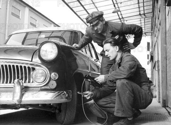 Service at a garage, Trelleborg, Sweden, 1950s. Artist: Unknown